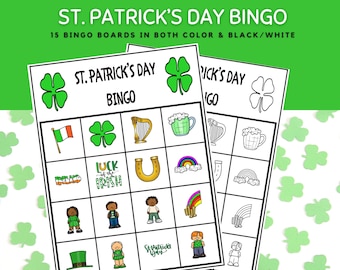 St. Patrick's Day Bingo, 15 St. Patrick's Day Bingokort, St Patrick Bingobrädor, St Patty Bingokort, St Patrick Barnaktivitet i klassrummet