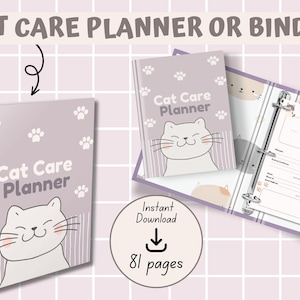 Cat Planner 81 pages, Printable planner, Cat Care Journal, Cat Planner, Cat Health Tracker, Cat Activity Log, Cat Daily Planner