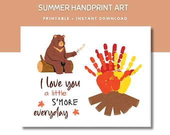 Summer Handprint art, Summer Preschool Activity, Craft for Toddlers, Handprint Kids Summer Craft, Summer Handprint art, s'more Craft