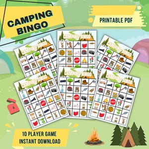 Bingo en camping | 10 joueurs | PDF imprimable | Téléchargement instantané, plaisir du camping,