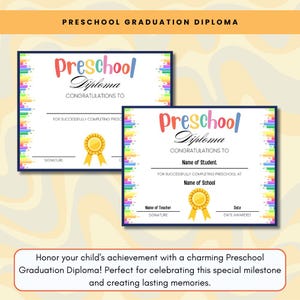 Editable Preschool Graduation Diploma | Editable in Canva, Printable Certificate , Digital Download, Graduation Award