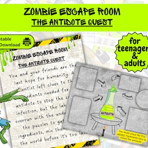 Zombie Escape Room for Adults and Teenagers, Party Escape Room Game, Escape Room Kit - Instant Download, escape room, printable escape