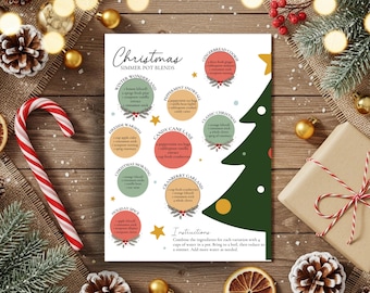 Christmas Simmer Pot Recipes Printable | Holiday Stovetop Potpourri Blends | Winter Home Fragrance Kitchen Decor Gift Idea