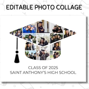 Graduation Cap photo collage template, personalized, graduation gift, Editable in Canva, Drag & Drop, Instant Download