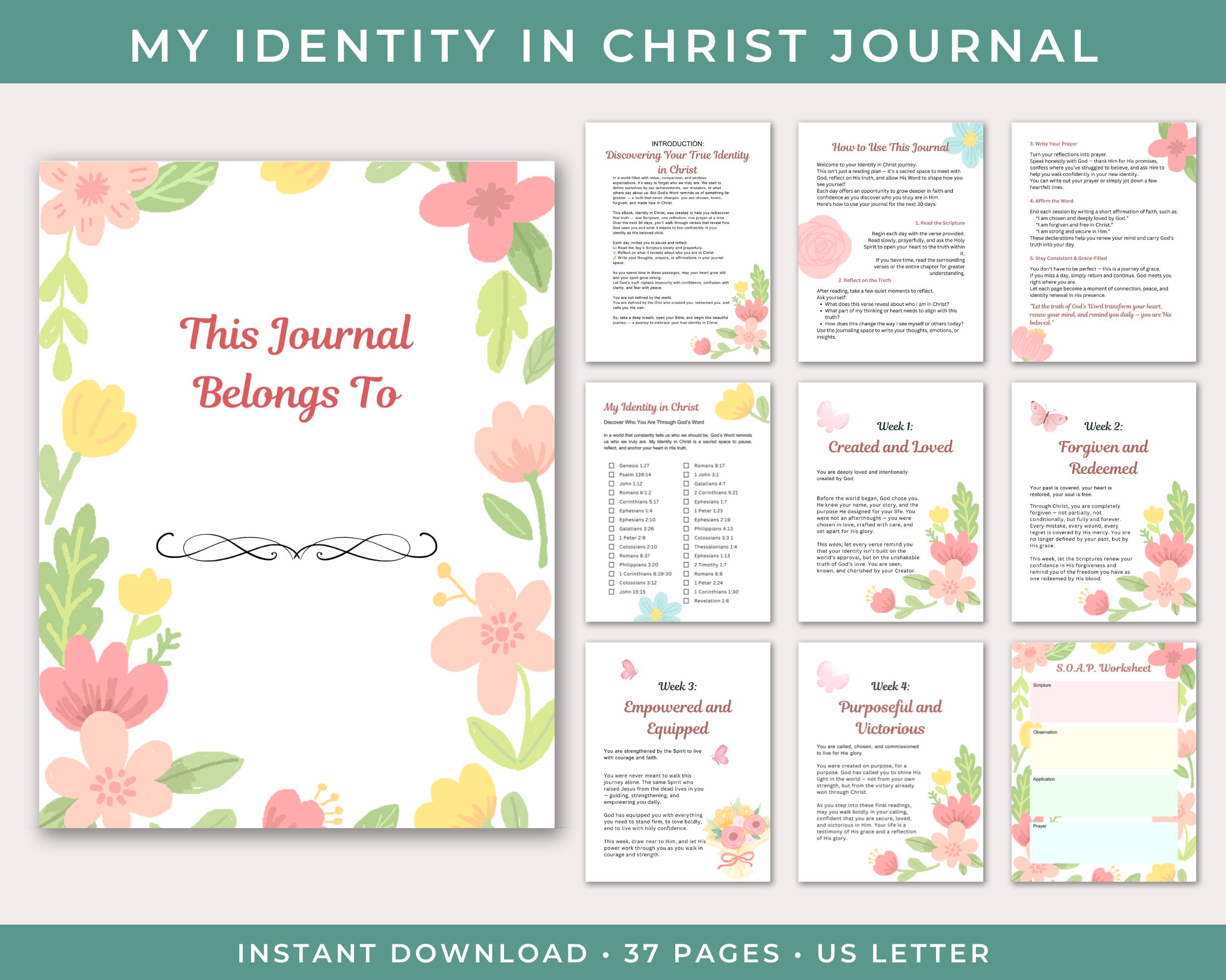 Christian Identity Printable Journal for Women, Bible Study Workbook ...