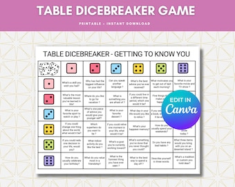 Juego de rompe dados editable para todas las edades, Conociéndote, Preguntas para romper el hielo, Juego de fiesta, Recurso para docentes, Tira y cuenta