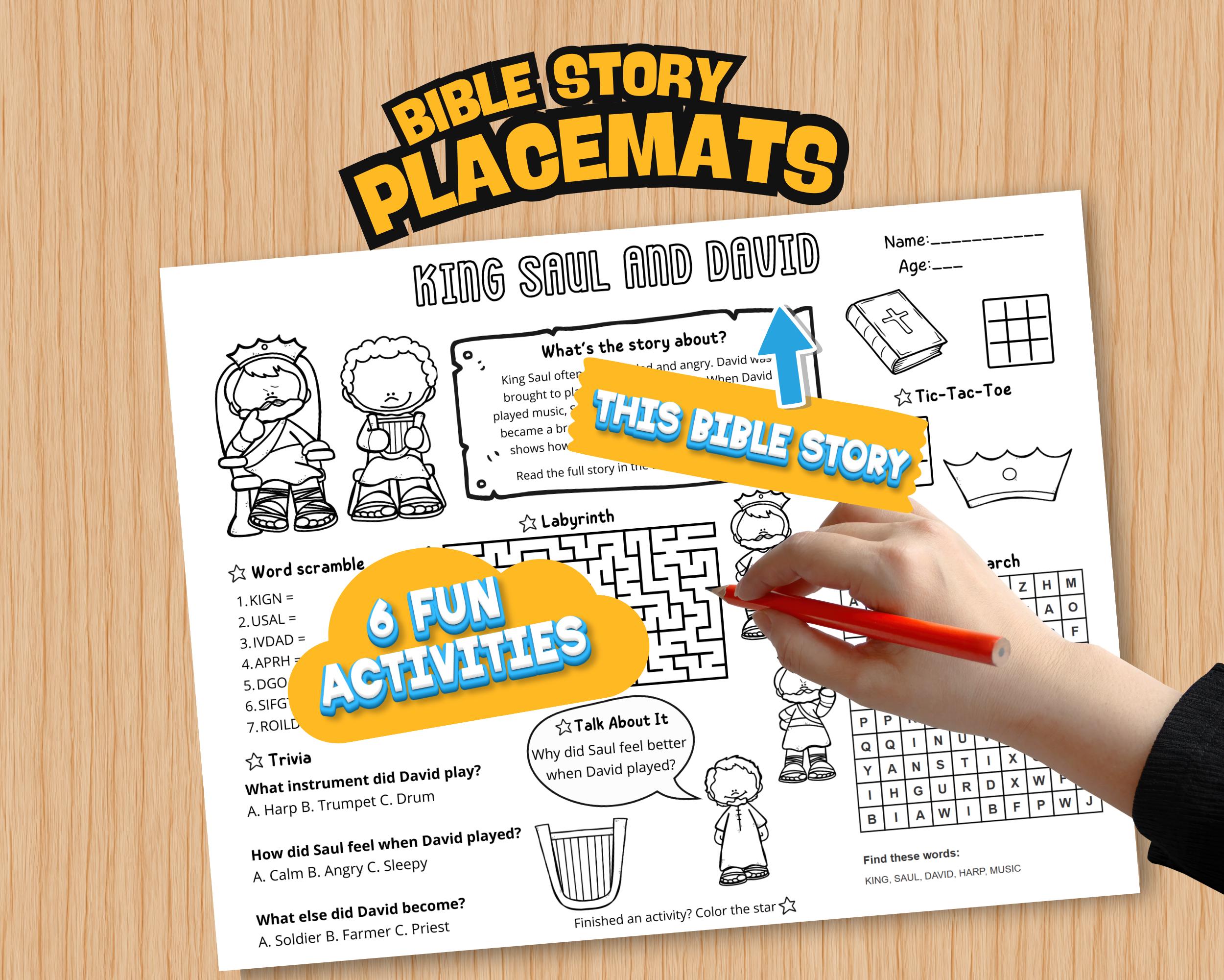 King Saul and David Bible Placemat for Kids – David Plays the Harp for ...