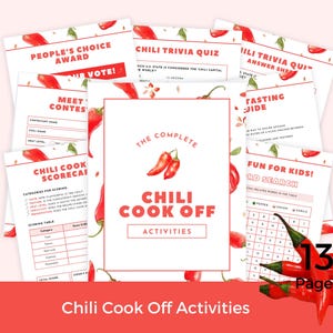 Chili Cook-Off Activities | 13 Printable Pages | Scorecards, Trivia, Games | Instant Download PDF | Cook-Off Kit | Party Games