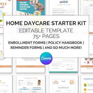 Ensemble de kit de démarrage pour garderie à domicile et de formulaires de contrat - Modifiables sur Canva, ensemble de documents pour la garde d&#39;enfants, brochure/rapport/politiques imprimables