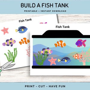 Bauen Sie Ihr eigenes druckbares Aquarium, Sommeraktivität für Kinder, Vorschulhandwerk, erstellen Sie ein druckbares Fertigkeit für ein Aquarium, bauen Sie eine Aquariumaktivität
