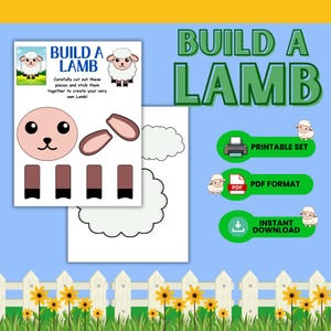 Build A Lamb Printable Craft - Cut & Paste Activity, Kids Spring Craft, Farm Animal, Instant Download PDF, Easter Lamb