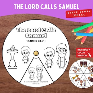 Roda de colorir a história bíblica de Samuel e Eli | Artesanato &quot;Deus chama Samuel&quot; | Lição bíblica infantil de 1 Samuel 3 | Imprimível para a Escola Dominical