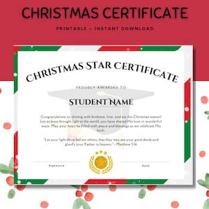 Christliches Weihnachtszertifikat für Kinder mit christlicher Botschaft | Inspirierende druckbare Auszeichnung für Sonntagsschule & Zuhause, druckbar