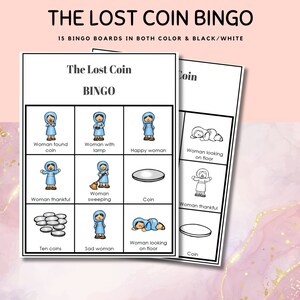 Die verlorene Münze Bingo-Set für Kinder, die verlorene Münze Bibel Bingo l Neues Testament Bibelgeschichte l Sonntagsschulbibelspiel