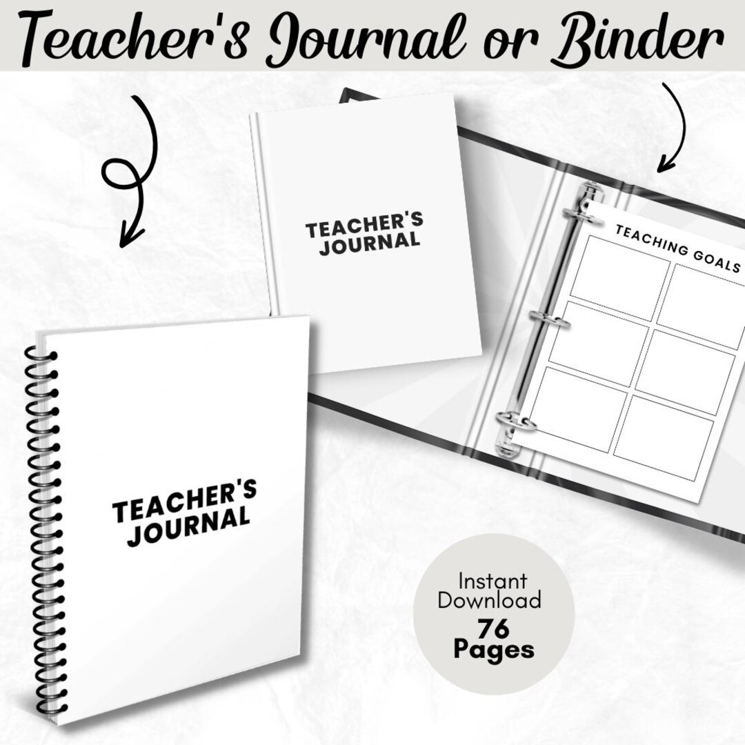 Minimalist Teacher Journal Binder | 76 Page Printable Teacher Planner ...