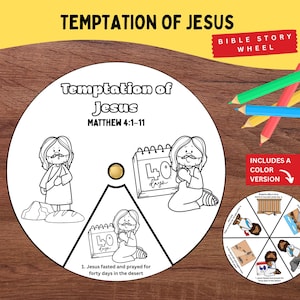 Temptation of Jesus Coloring Wheel Printable | Matthew 4:1–11 Bible Craft for Kids | Jesus in the Wilderness Sunday School Activity