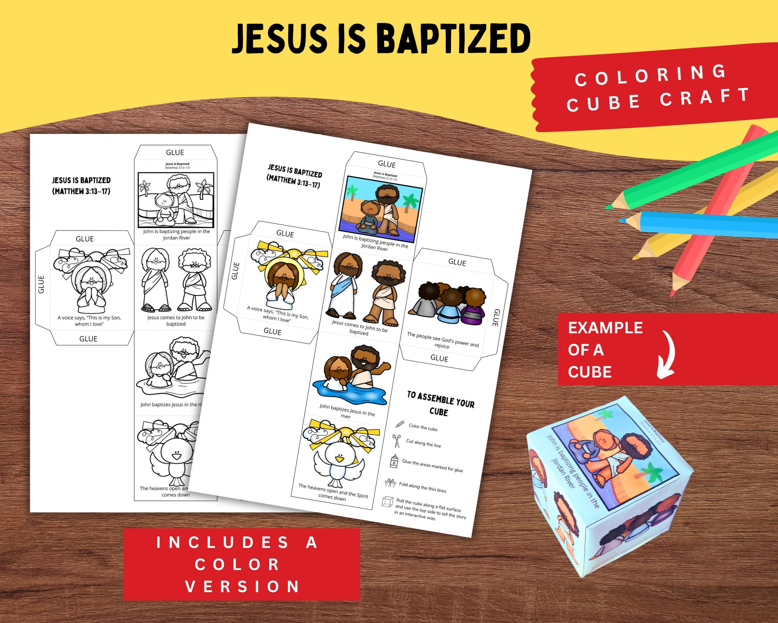 Jesus' Baptism Bible Story Cube | Matthew 3:13–17 | Printable Kids ...
