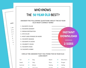 Qui connaît le meilleur jeu pour les 50 ans, Quiz sur les fêtes du 50e anniversaire, Imprimable, Jeu d'anniversaire amusant pour adultes | Téléchargement instantané