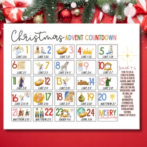 Christian Advent Calendar Countdown for Kids with Bible Verses – Christmas Scripture Activity Printable for Christian Families