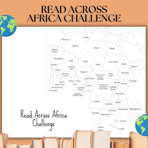 Lire le défi « Across Africa » | Carte de lecture imprimable | Activité scolaire à la maison | Book Tracker, lisez un livre de chaque pays d'Afrique