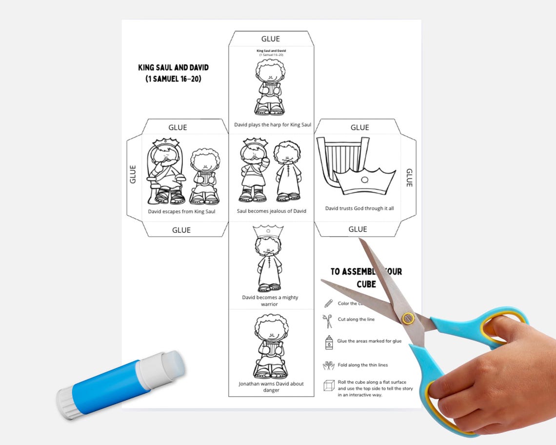 David and Saul Bible Story Cube | Printable Craft for Kids | 1 Samuel ...