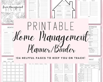 Home Management Planner, Meal Planner, Household Planner Binder, Family Binder, Printable PDF Forms