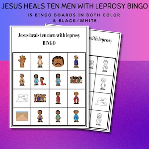 Jesus heilt 10 Männer mit Lepra Bingo-Set für Kinder, Jesus heilt zehn Männer mit Lepra Bibel Bingo l Neues Testament Bibelgeschichte l Sonntagsschule