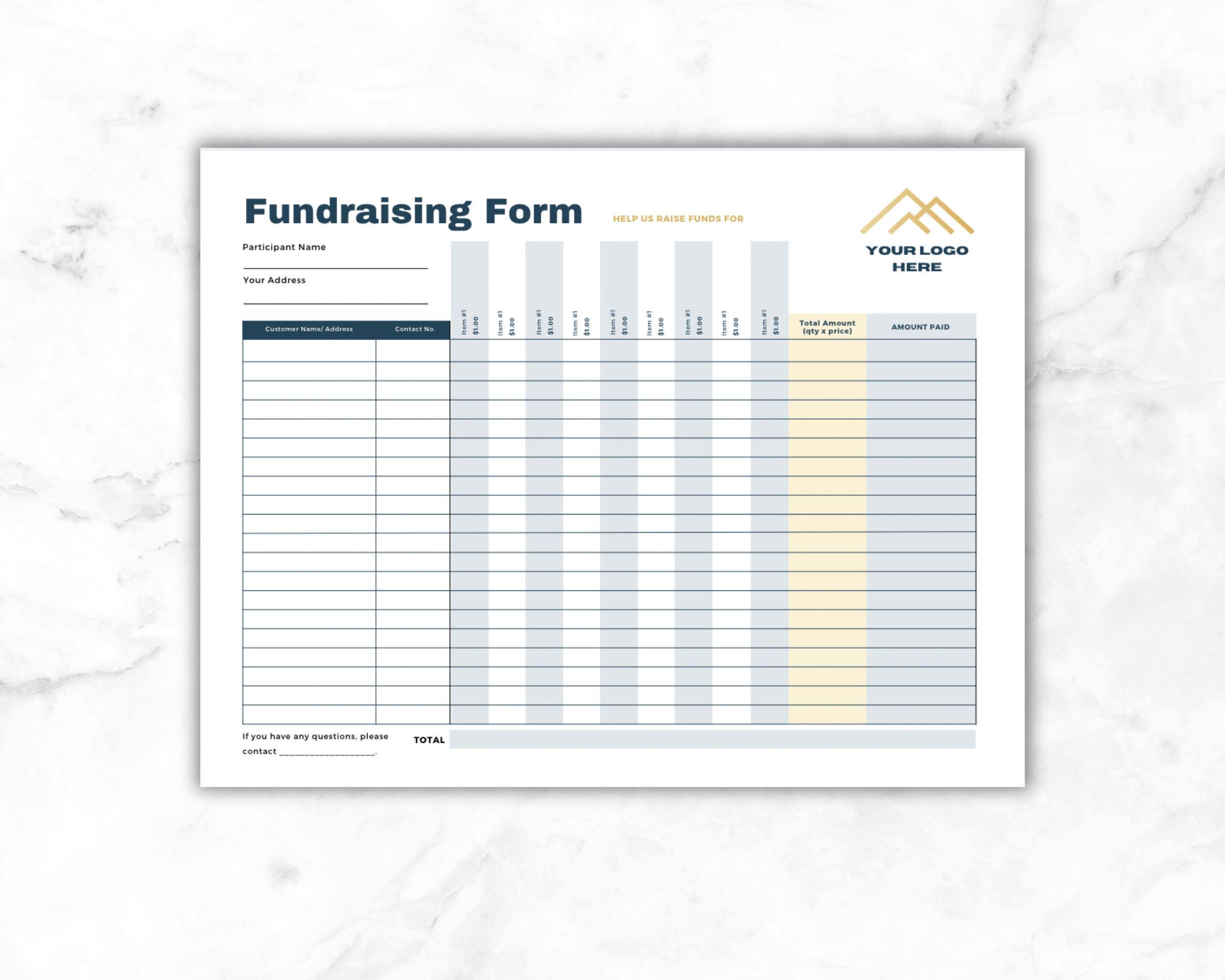 Fundraiser Order Form Template, School Fundraising Form, Printable ...