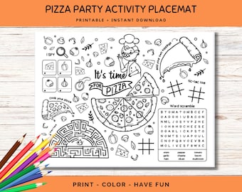 Pizza Party Activity Placemat, Coloring Page Craft for Kids, Coloring Placemat Craft Kids, Printable Kids Craft DIY Party Game, Pizza Lover