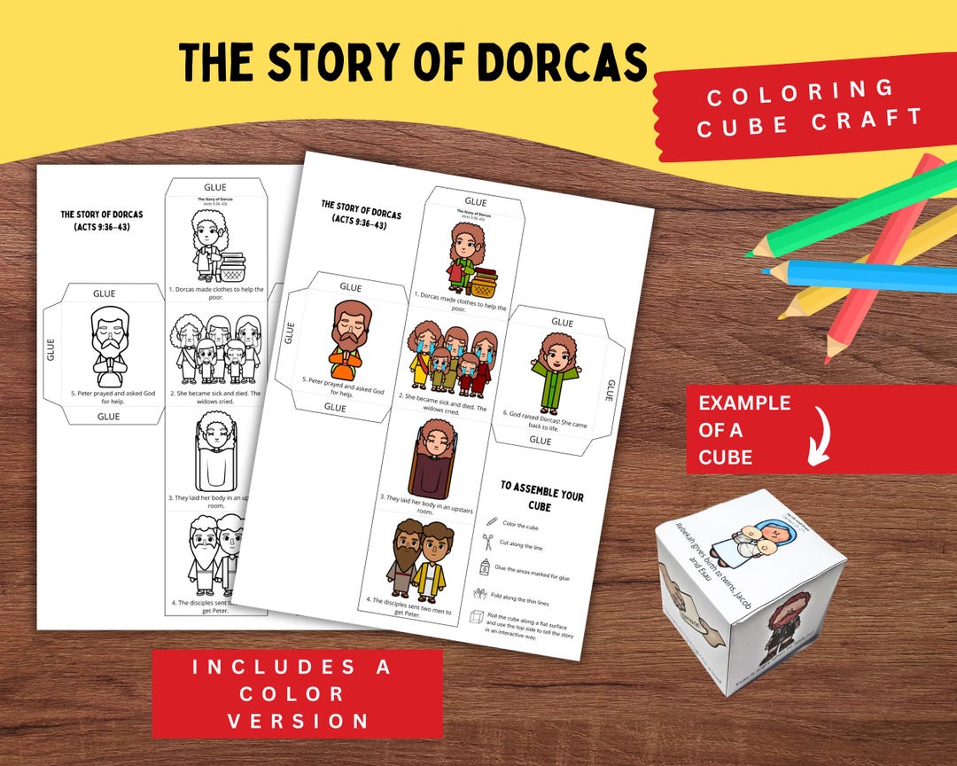 Dorcas Bible Story Cube Craft | Tabitha Bible Craft for Kids | Acts 9: ...
