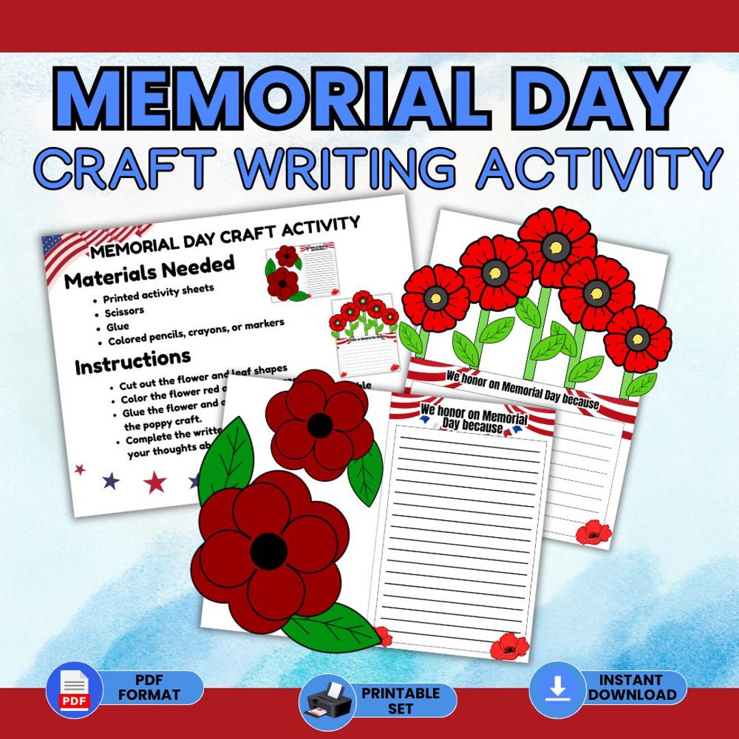 Memorial Day Writing Craft - Printable Poppy Flower Activity for Kids ...