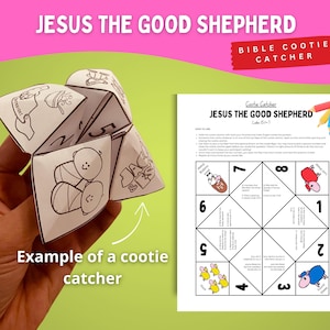 Jesus the Good Shepherd Cootie Catcher, Parable of the Lost Sheep, Luke 15:1–7 in Color & B/W, Christian Homeschool, Sunday School Craft