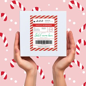 Etiquetas de envío personalizadas de Papá Noel / Plantilla de franqueo editable para el Polo Norte / Idea de regalo navideño, edita en Canva, tamaño 5x7 y carta estadounidense