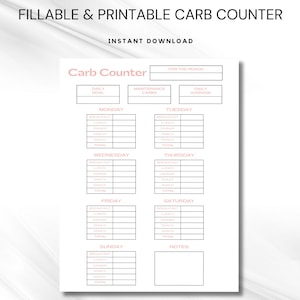 Fillable and Printable Carb Counter PDF: Carbohydrate Tracker, Keto Diet Log, Diet Tracker
