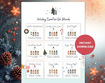 Holiday Essential Oil Blends Chart | Christmas Diffuser Recipes | Cozy Winter Aromatherapy Printable for Home, Gifts & Wellness