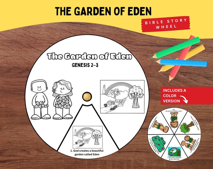 Adam and Eve Coloring Wheel, Printable Garden of Eden Spinner Wheel ...
