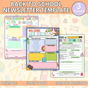 Plantilla de boletín informativo de regreso a clases, editable en Canva, boletín informativo para maestros, carta de información de la clase, recurso imprimible para maestros, folleto de la clase
