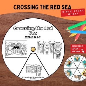 Crossing the Red Sea Coloring Wheel | Moses Parts the Sea Bible Story | Exodus 14 Craft for Kids | Sunday School Printable Activity