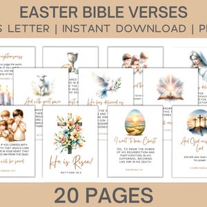 Versículos bíblicos de Pascua imprimibles / 20 páginas / Decoración cristiana de Pascua, tarjetas de las Escrituras, descarga instantánea, regalo religioso de Pascua / Tamaño carta de EE. UU.