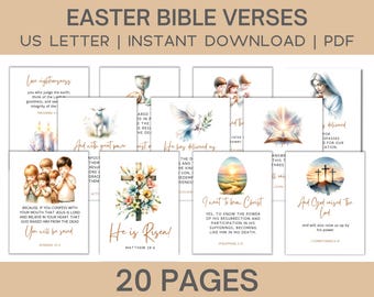Versetti della Bibbia di Pasqua stampabili / 20 pagine / Decorazioni pasquali cristiane, biglietti delle Scritture, download immediato, regalo religioso di Pasqua / formato lettera USA