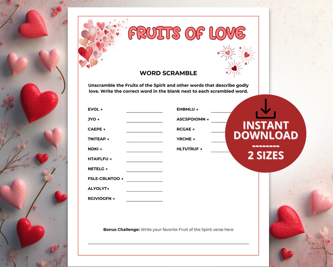 Bible Love Word Scramble Game for Valentine’s Day Church Activities ...