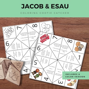 Jacob and Esau Printable Cootie Catcher - Sunday School Craft for Kids, Jacob and Esau, Bible Story Activity, Christian Homeschool