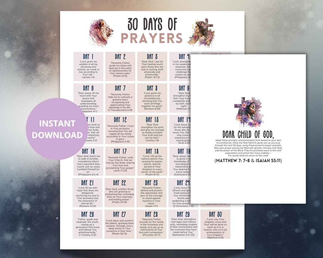 30 Day Prayer Challenge for Women Men Teens | Printable Bible Prayer ...