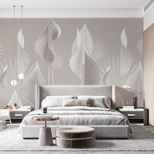 Elegante carta da parati con foglie tropicali per camere da letto moderne