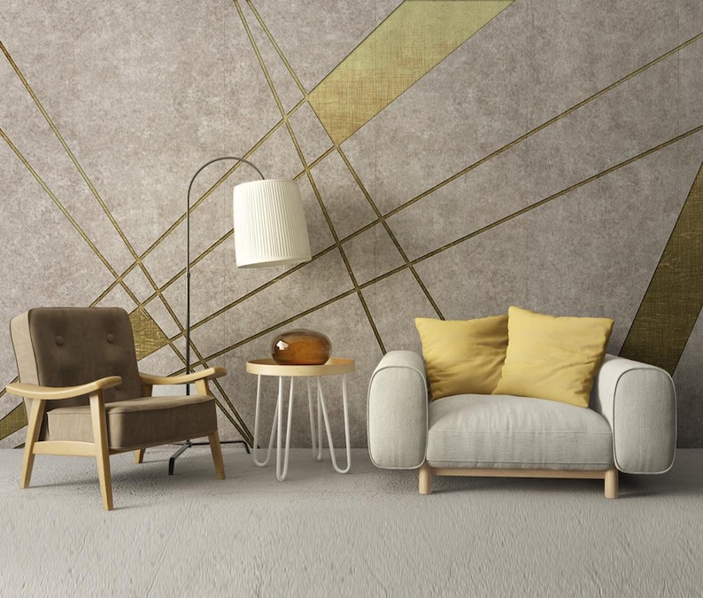 Modern Geometric Gold Line Wallpaper - Contemporary Wall Decor - Etsy