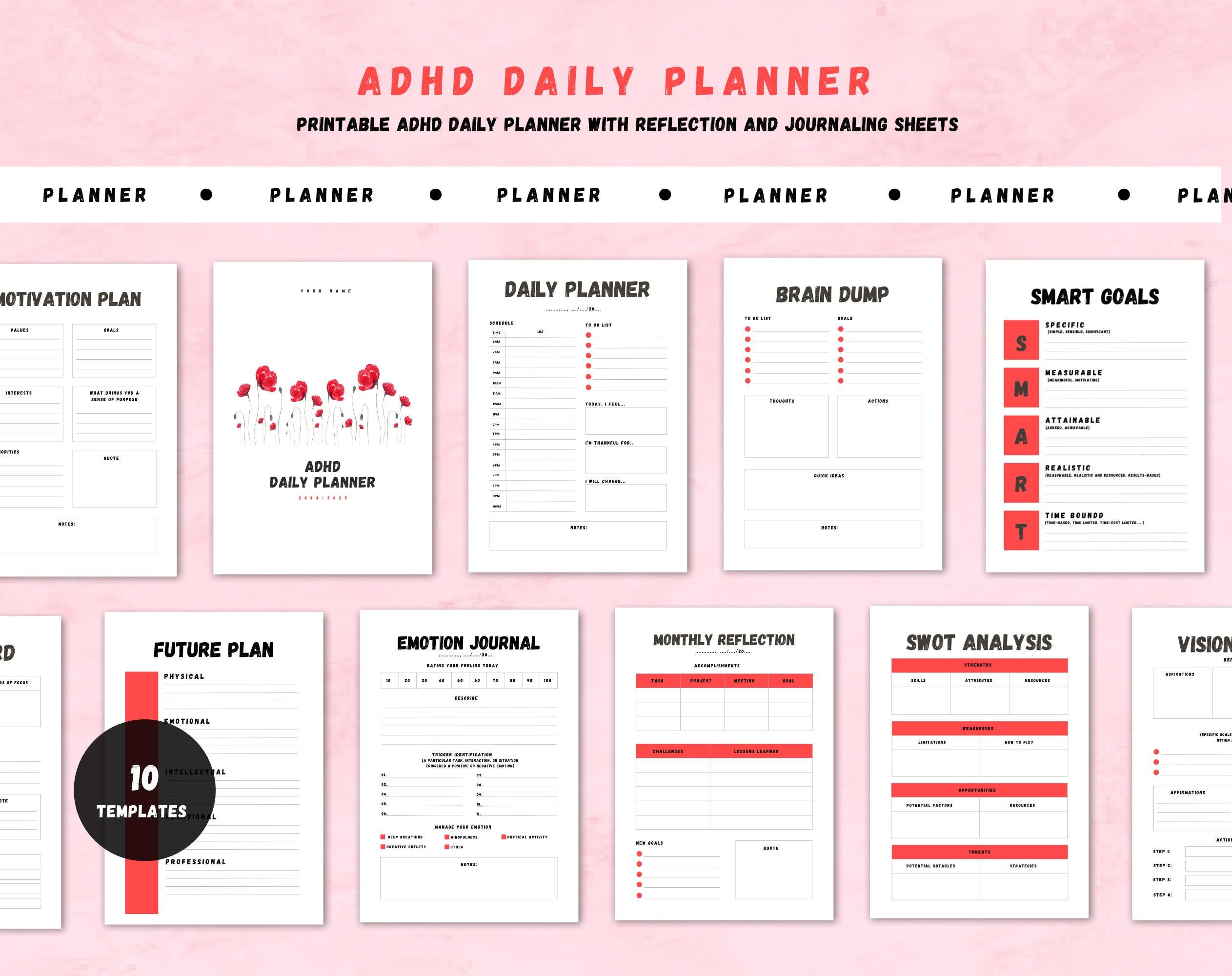 ADHD Daily Planner, ADHD Planner, Printable Planner, Emotion Journal ...