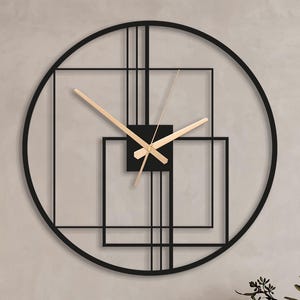 Geometric Metal Wall Clock: Large Modern Art Deco Silent Clock