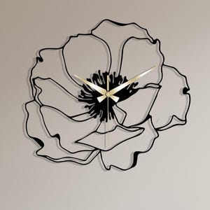 Black Metal Poppy Wall Clock: Modern Floral Wall Art