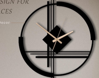 Modern Abstract Metal Wall Clock, Minimal Black Steel Wall Decor, Silent Large Wall Clocks, Contemporary Home Office Decor