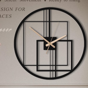 Geometrische Metall Wanduhr: Große Moderne Art Deco Stille Uhr